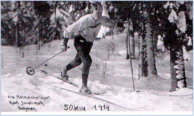 Karel Jarolmek 1914 na Holmenkollenu v zvod na 50 km
